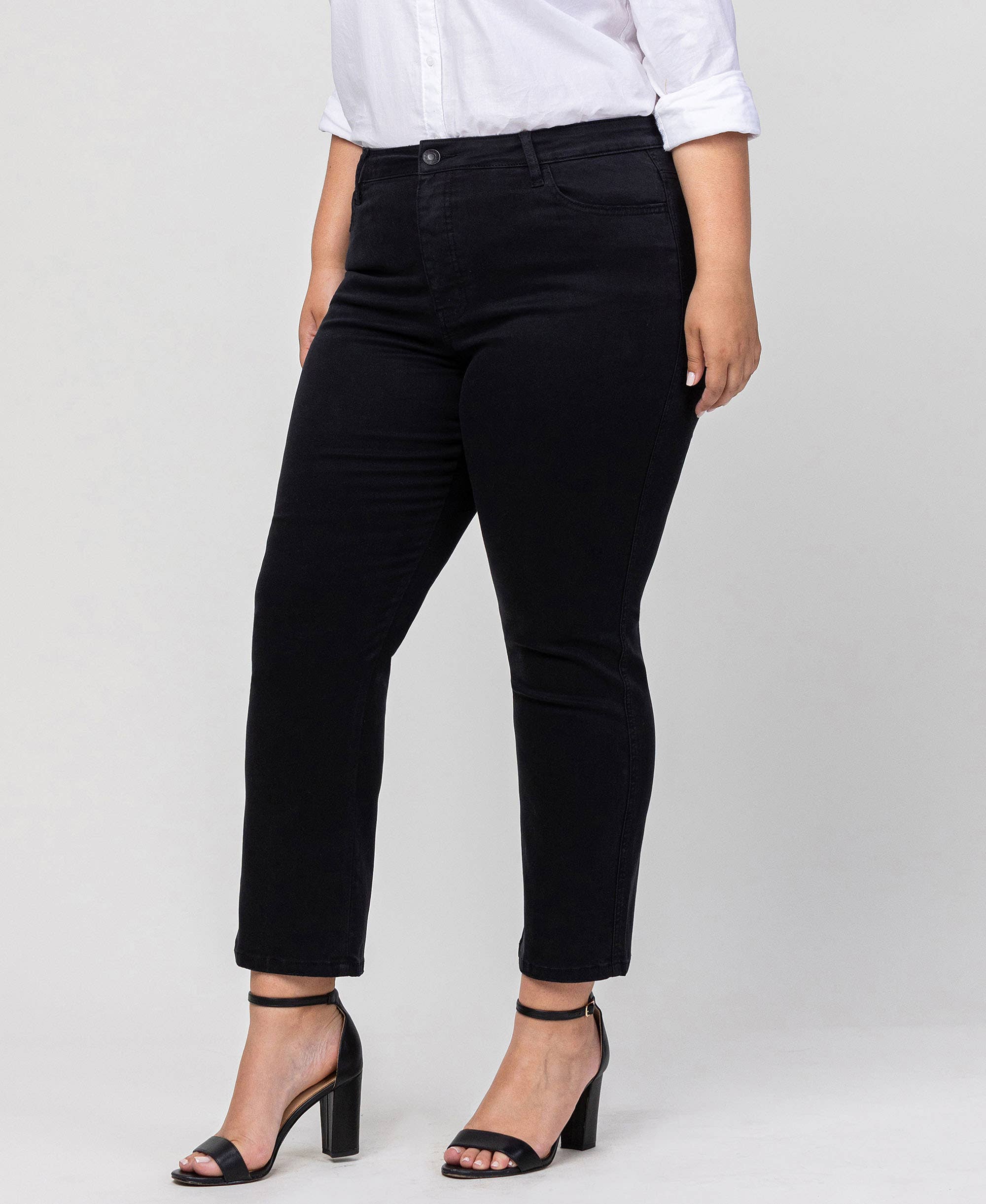BLACK PEARL PLUS SIZE HIGH RISE ANKLE SLIM STRAIGHT JEANS V2371-P for wholesale on Faire1