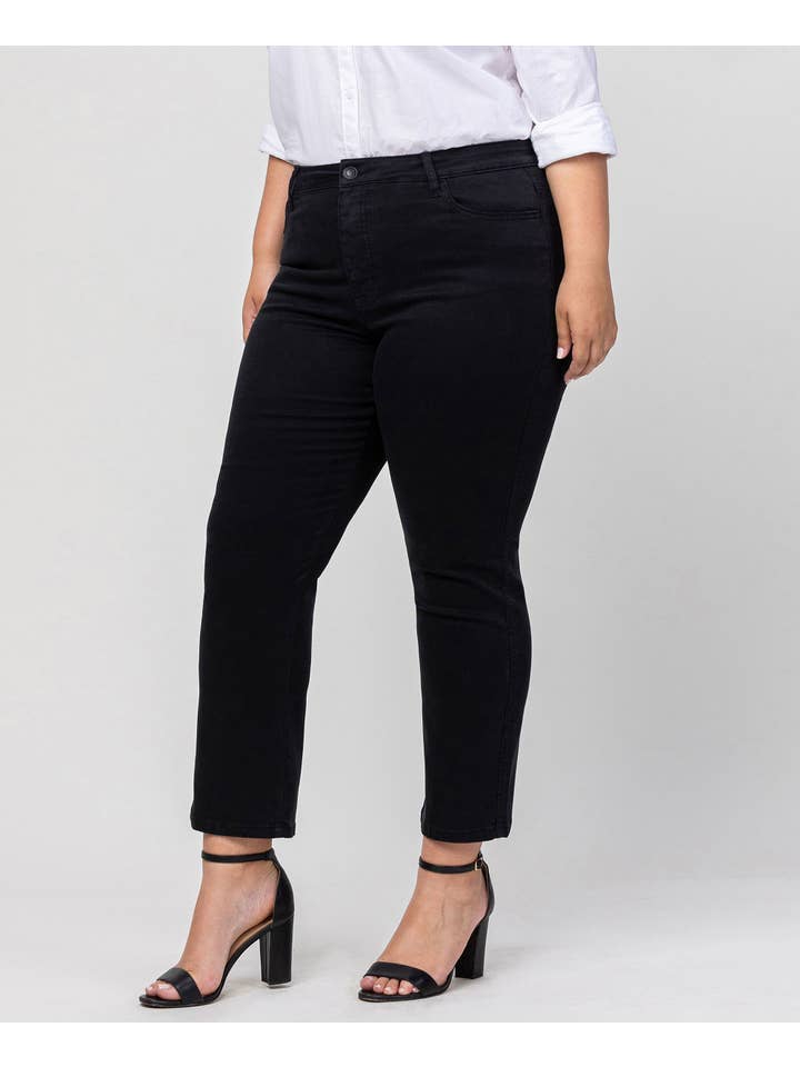 BLACK PEARL PLUS SIZE HIGH RISE ANKLE SLIM STRAIGHT JEANS V2371-P for wholesale on Faire1