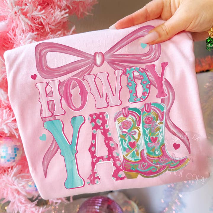 Pink Western Boots Valentine Shirt, Cute Cowgirl Bow Sweater for wholesale by DLT Ecommerce