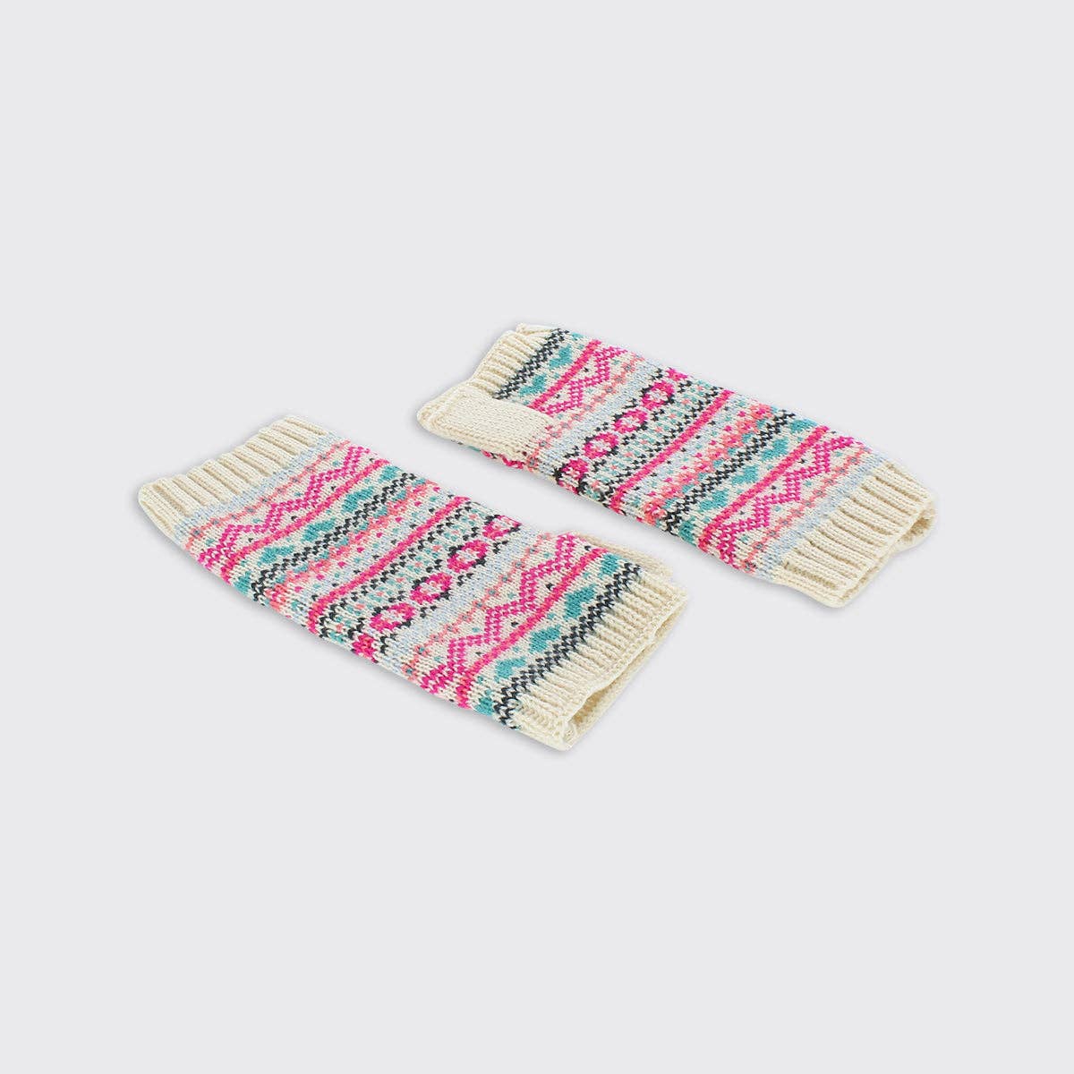 Forever England / Millie Mae – wholesale Gloves – Women's – Thea Fairisle Fingerless Gloves - Cream / Pink0