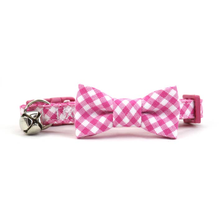 Roze Gingham kattenhalsband met vlinderstrik voor wholesale door Dusidog