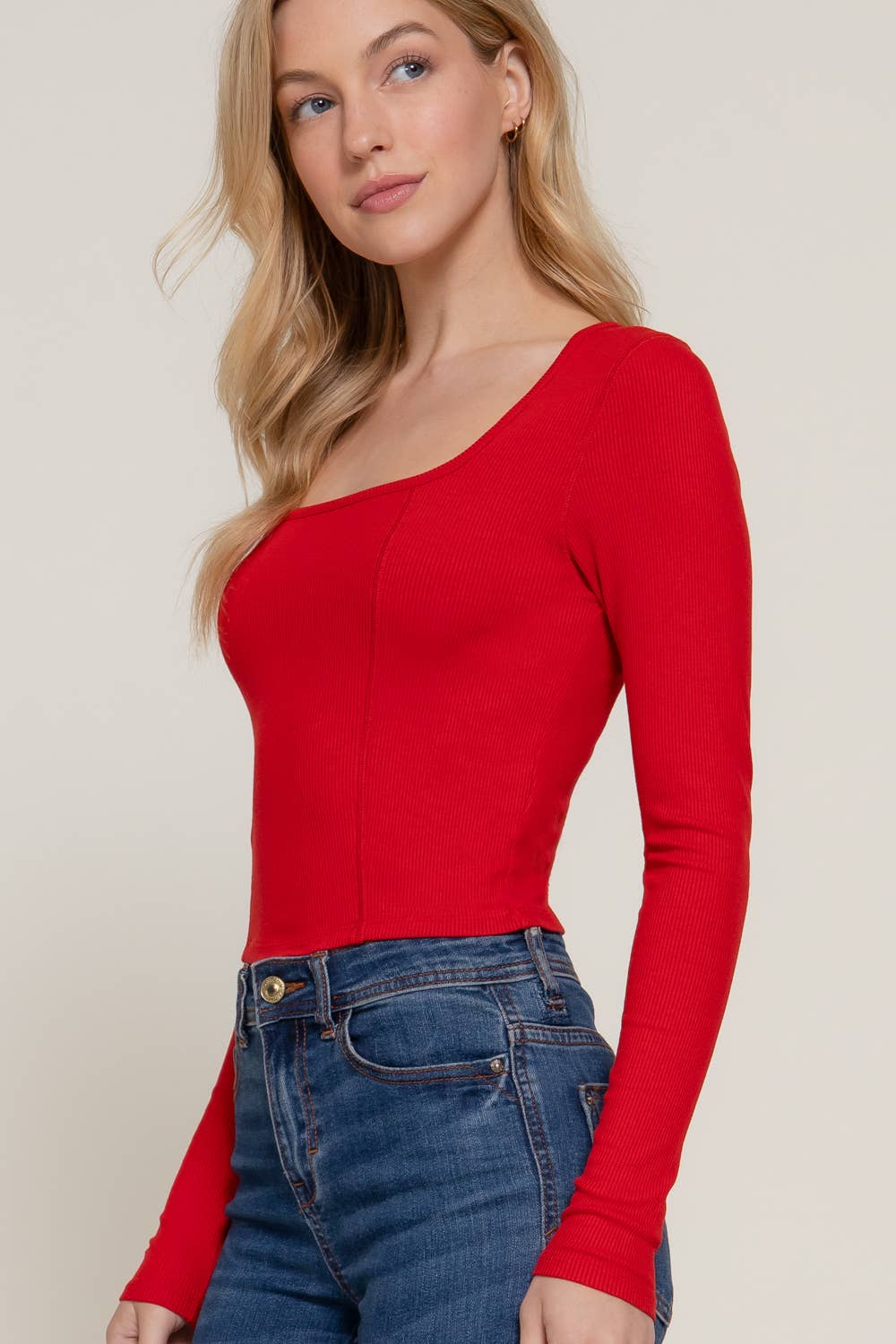 Active Basic | Active USA - Vendita all'ingrosso Top in maglia - Donna - Top in maglia a maniche lunghe con scollo quadrato e dettaglio corsetto22