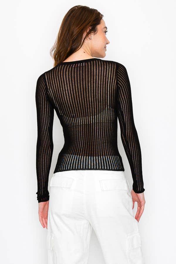 ANWND – Großhandel Strickoberteil – Damen – 8774 -HALBTRANSPARENTES LANGARMSHIRT AUS RIPPSTRICK7