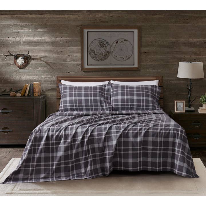 New Season Textile Inc - Vente Parures de lit - Ensemble de draps multigris à carreaux Toasty Imprimé en flanelle