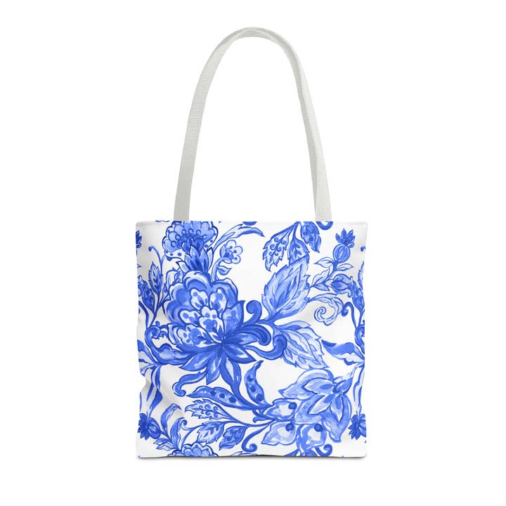 Blue & White Floral Tote bag. Available in 3 sizes. for wholesale by Lyn Roma