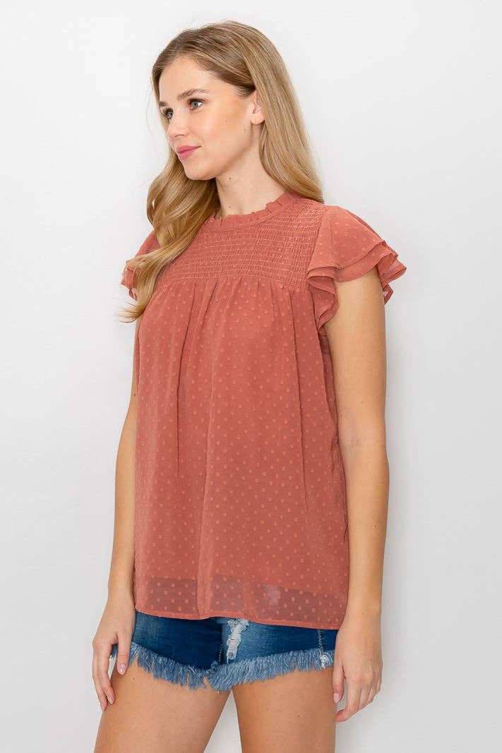 ePretty - Wholesale Blouse - Women's - G8-TP092 Swiss Dot Short Sleeve Smocked Blouse9