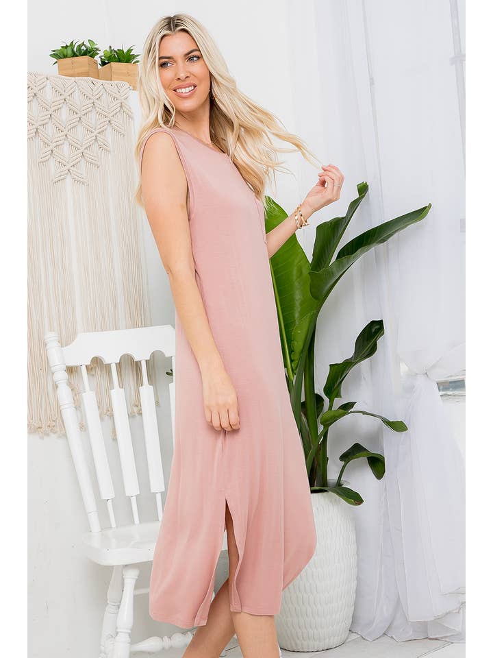 Sweet Lovely by Jen – Vestido - Mulher por atacado – VESTIDO MIDI CASUAL EM MALHA JERSEY COM BOLSO MACIÇO SEM MANGAS43