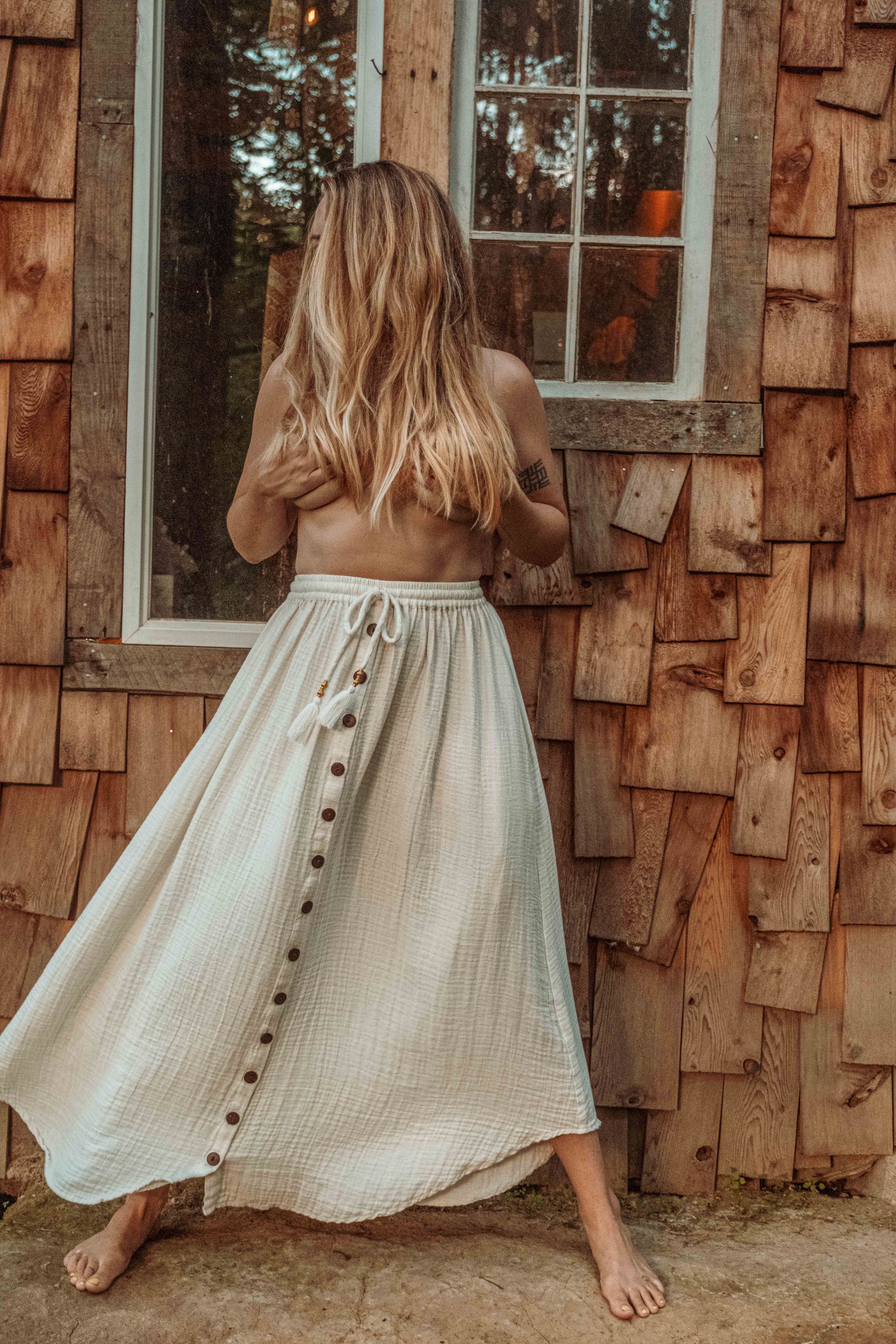 Gardenbelle Shop - Vente Jupe – femme - Jupe boutonnée en bambou et coton Beachy Boho, jupe longue bohème4