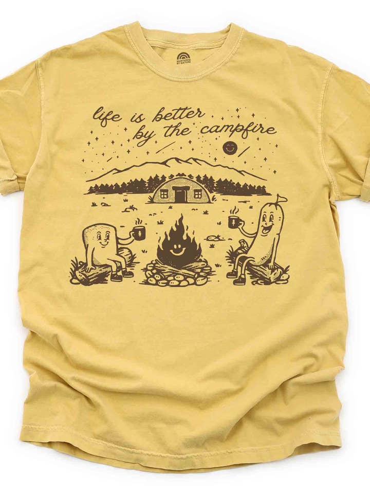 Life is Better by the Campfire Retro Tee for wholesale by Nurtured by Nature Studio