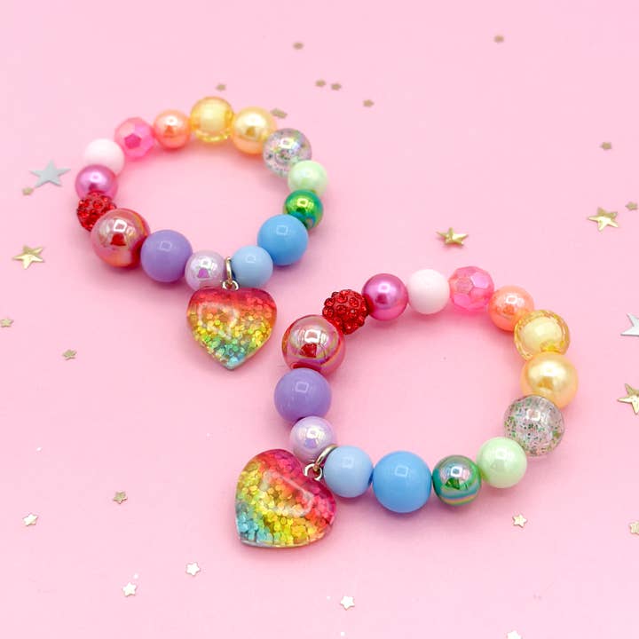 Kids Valentine's Bracelet – Rainbow Heart Charm Bracelet for wholesale by Peach Tree & Co.