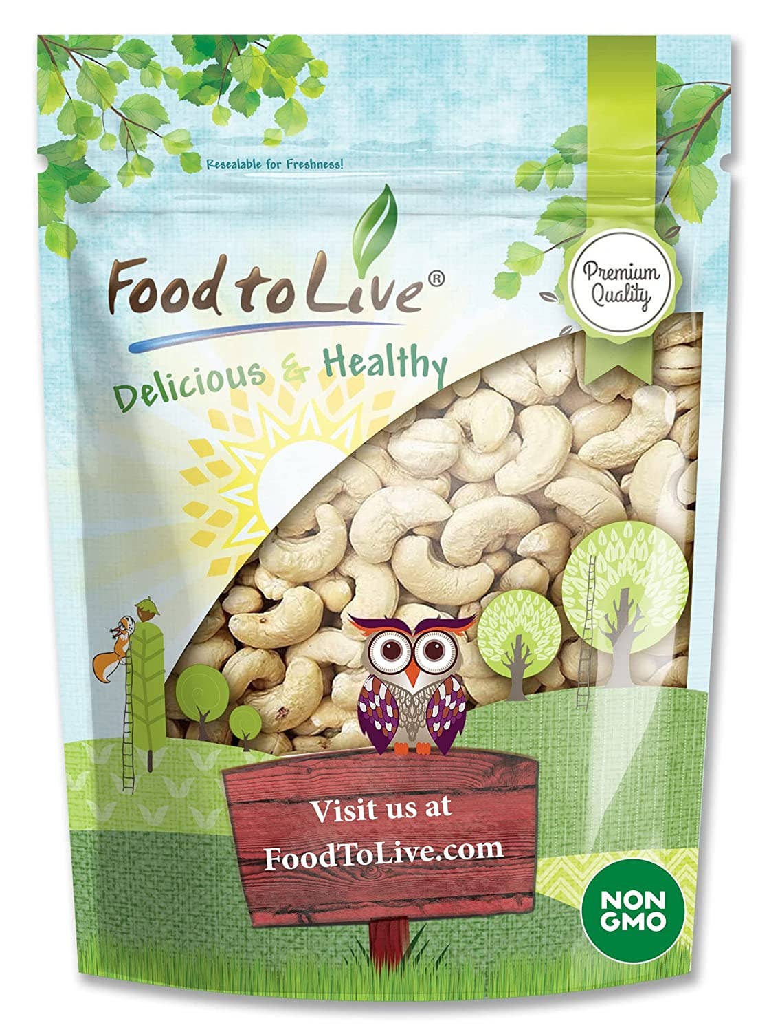 Food To Live – wholesale Nötter – Rå cashewnötter - Icke-GMO-verifierad, Kosher, Osaltad, Storlek W-3200