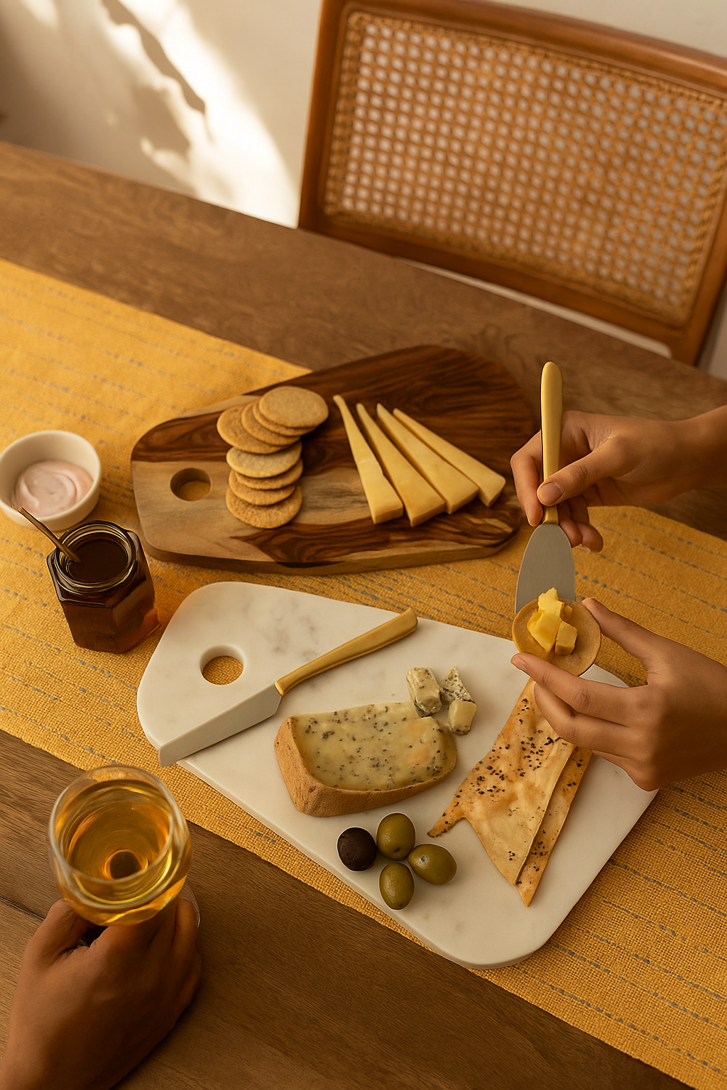 Mela Artisans - Vente Vaisselle d'apéritif - Planche à découper duo en bois et marbre2