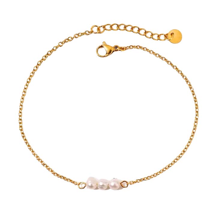 Enkelt ankelkæde med tre perler for engroshandel hos Rosies