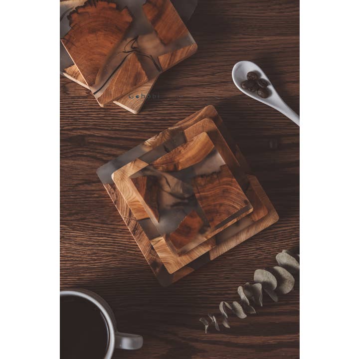 Gohobi – wholesale Coasters – Classic Wooden Resin Coasters 8cm
