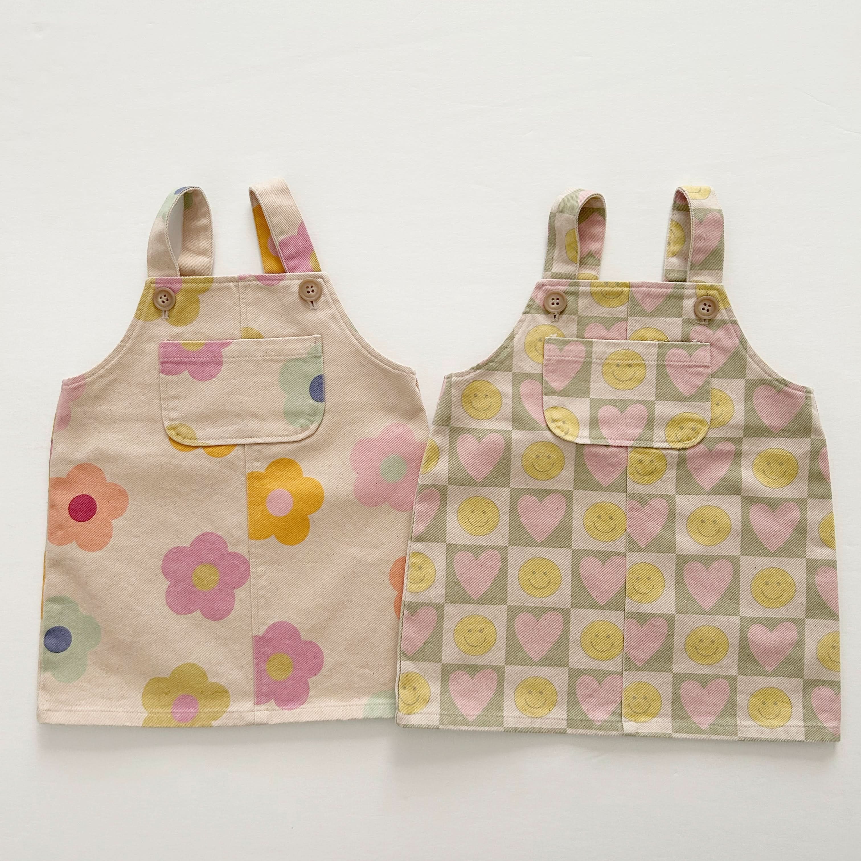 At Noon - Wholesale Overalls - Kids - [At Noon Original Design] Toddler Kangaroo Pocket Printed Denim Skirtall (6m-8y)- 2Colors1