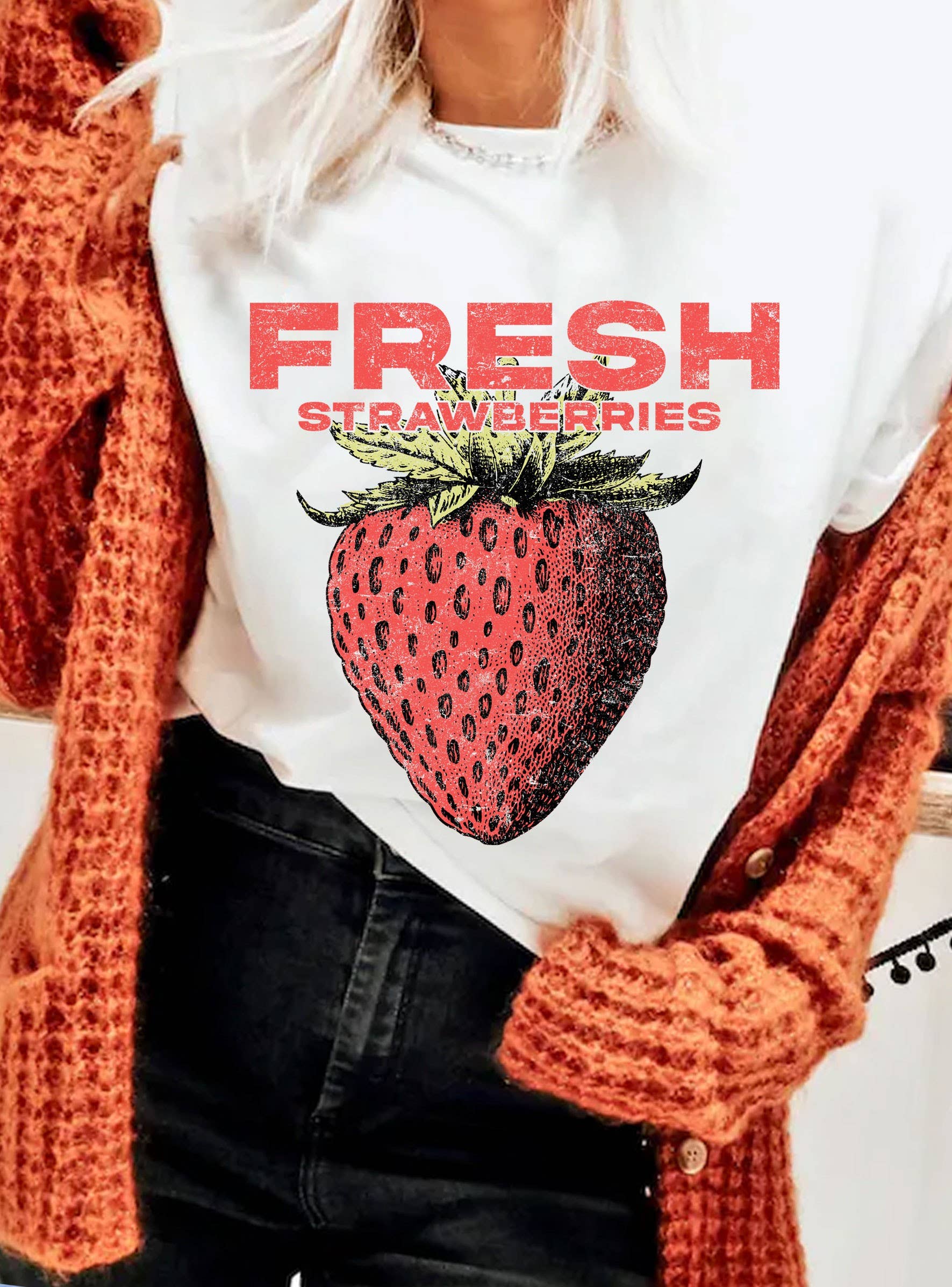 Rustee Clothing - Wholesale Screen Printed T-Shirt - Women's - FRESH STRAWBERRIES GRAPHIC TSHIRTS0
