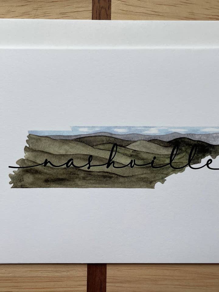 Nashville, TN State Silhouette — Biglietto di auguri ad acquerello per la vendita all'ingrosso da parte di Kristin Schmidt Artist