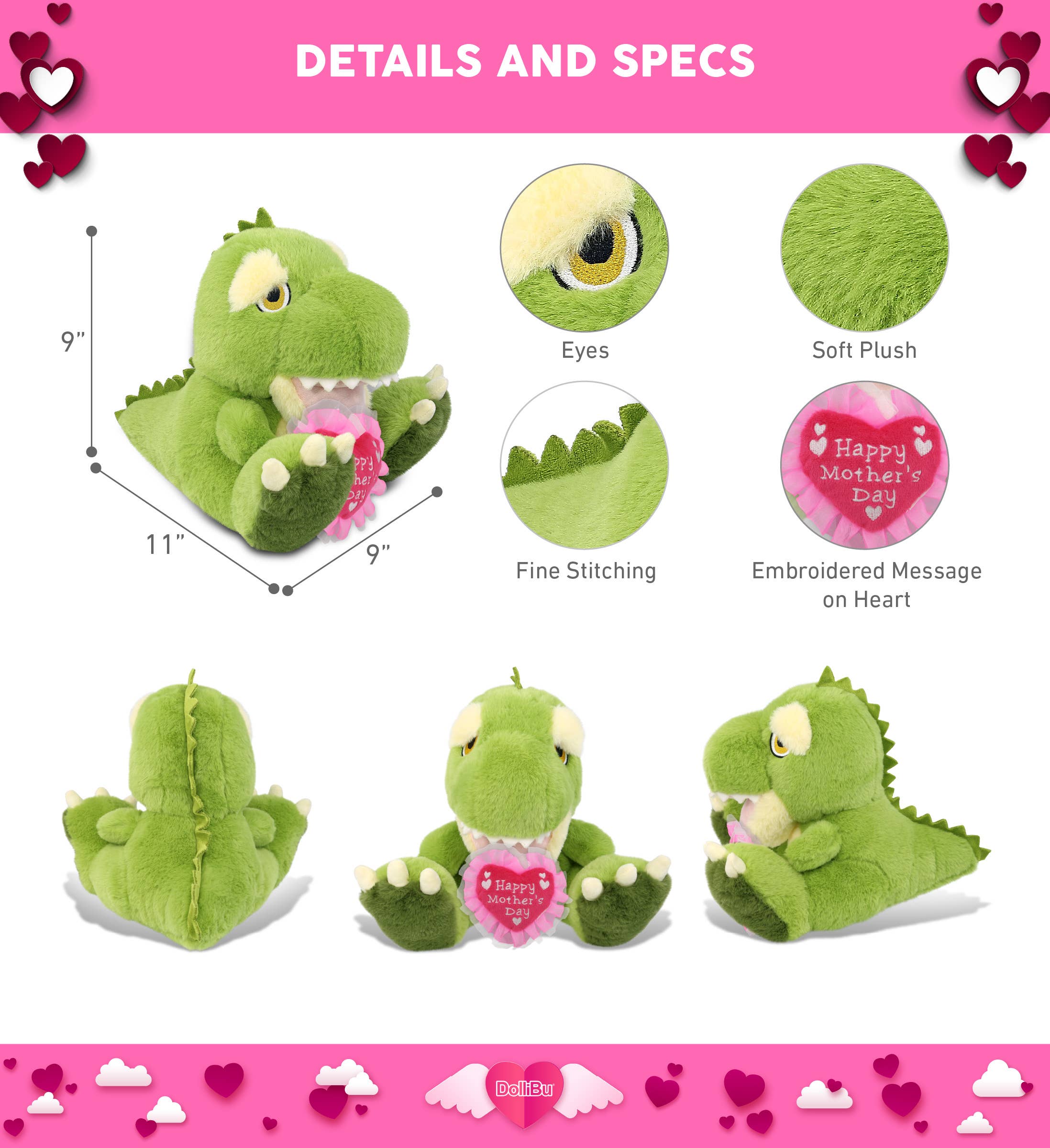 Cota Global - Wholesale Stuffed/Plush Toy - Kids & Baby - Eco-Friendly Super-Soft Plush T-Rex Dinosaur Heart2