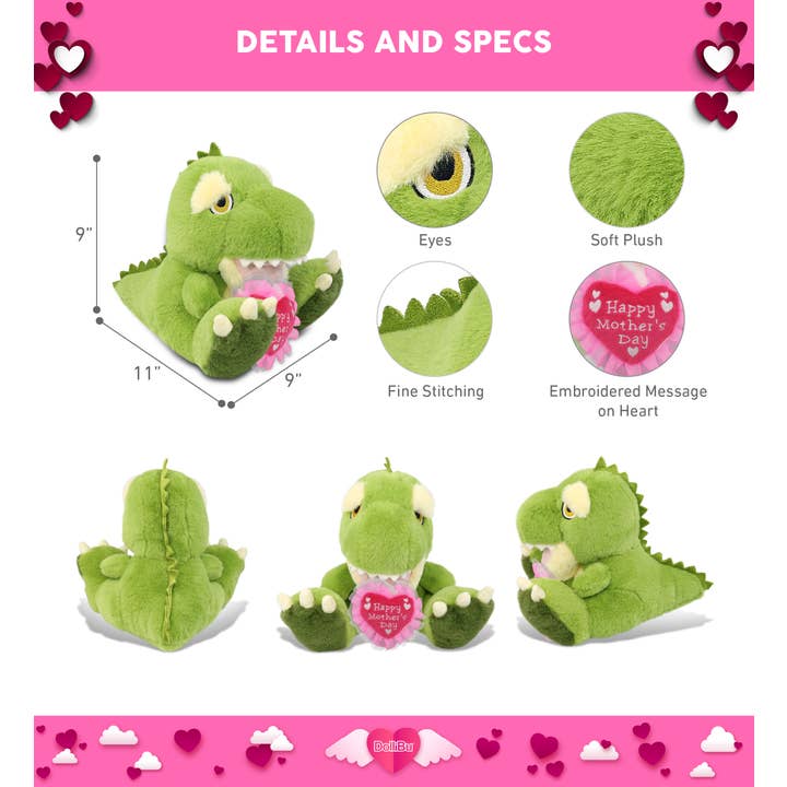 Cota Global - Wholesale Stuffed/Plush Toy - Kids & Baby - Eco-Friendly Super-Soft Plush T-Rex Dinosaur Heart2