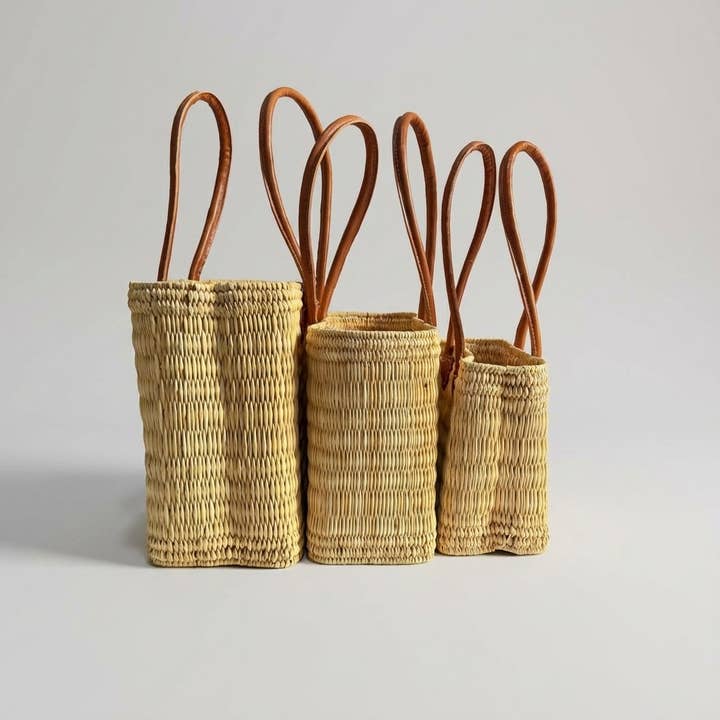 Melecraft - Wholesale Basket - Reed Market Basket Leather Handles - Natural Woven Tote Bag18