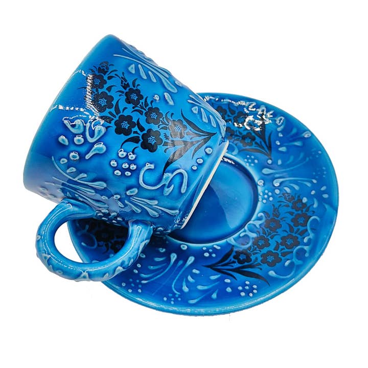 Etnico del Mondo - Wholesale Coffee/Tea Cup - Pair of Ethnic Turkish Cups with Decorated Saucer #22