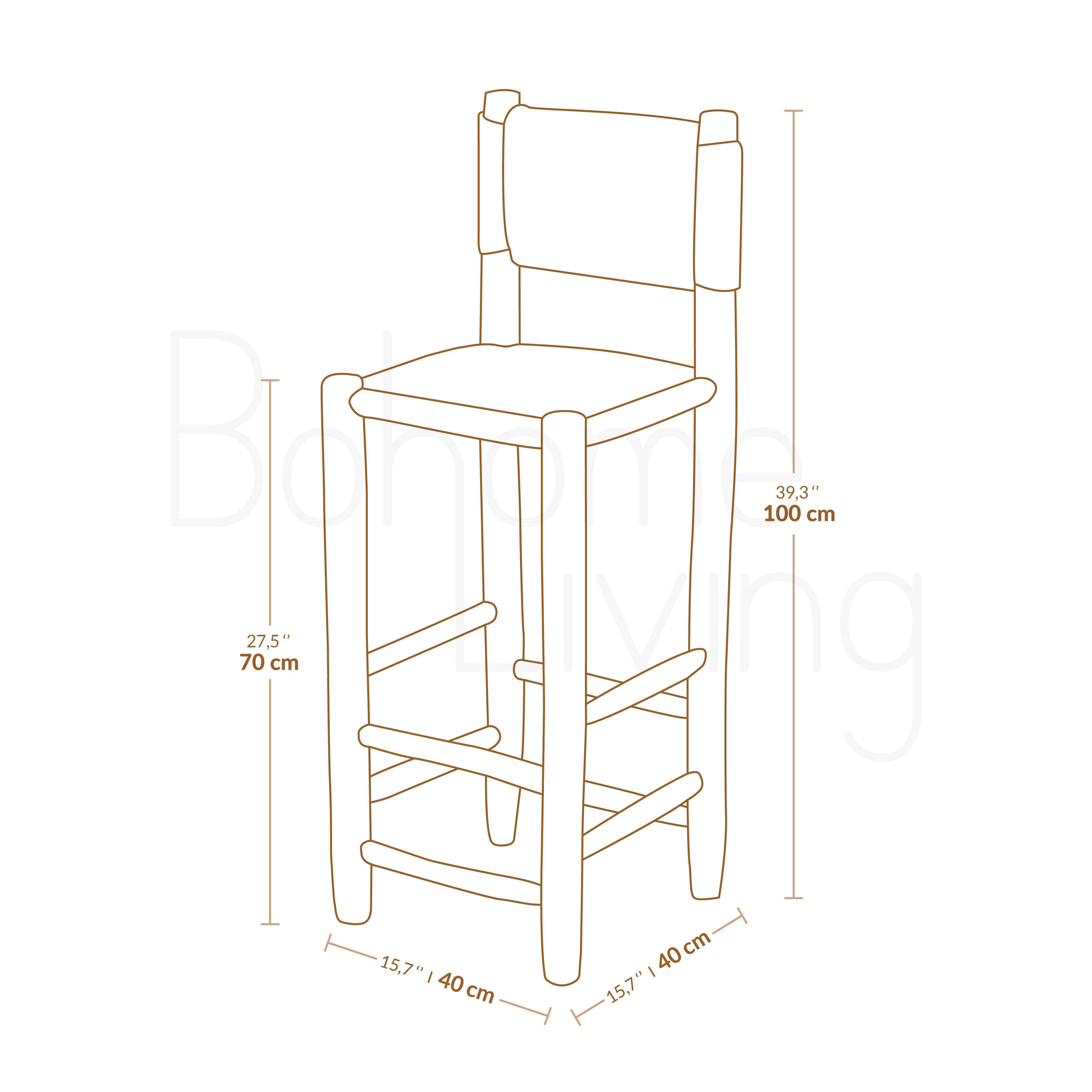 Bohome Living – Tamborete por atacado – Cadeira alta de madeira e corda - 70 cm5