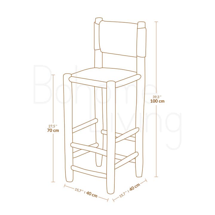 Bohome Living – Tamborete por atacado – Cadeira alta de madeira e corda - 70 cm5