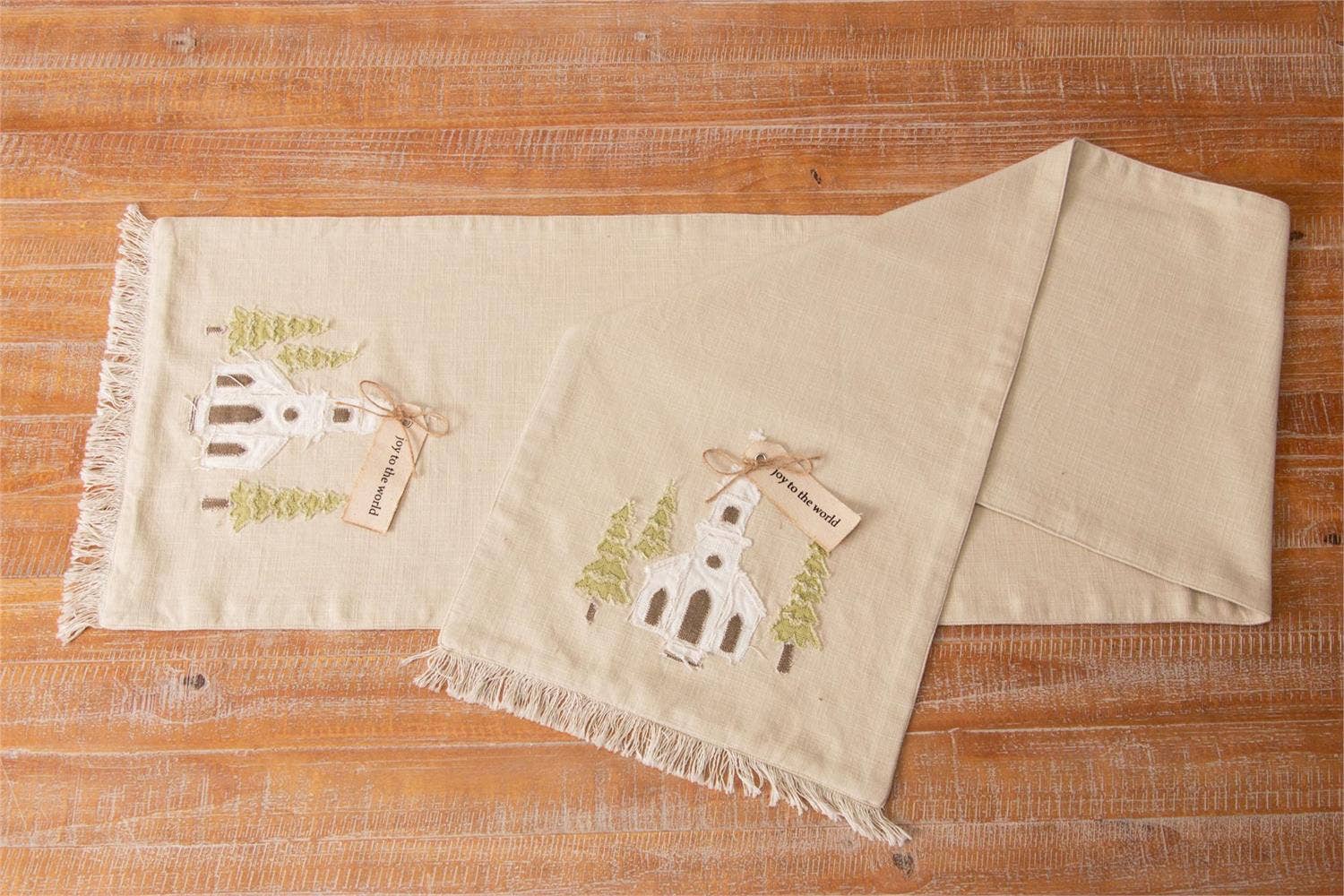 Audrey's Home & Gift - Wholesale Table Runner - Table Runner - Church Rustic Applique With Fabric Tag (PC)2