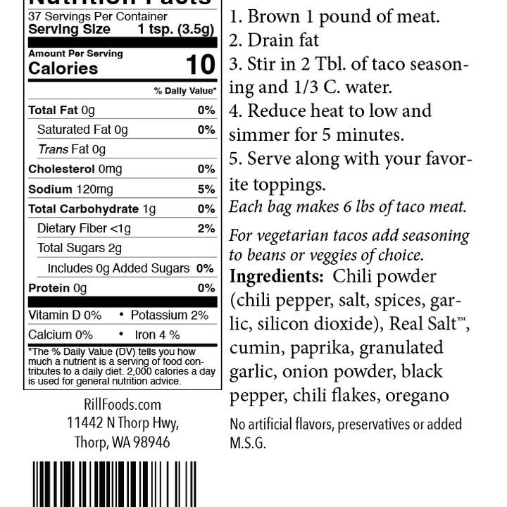 Rill Foods - Wholesale Dried Spice Mix - Taco Seasoning