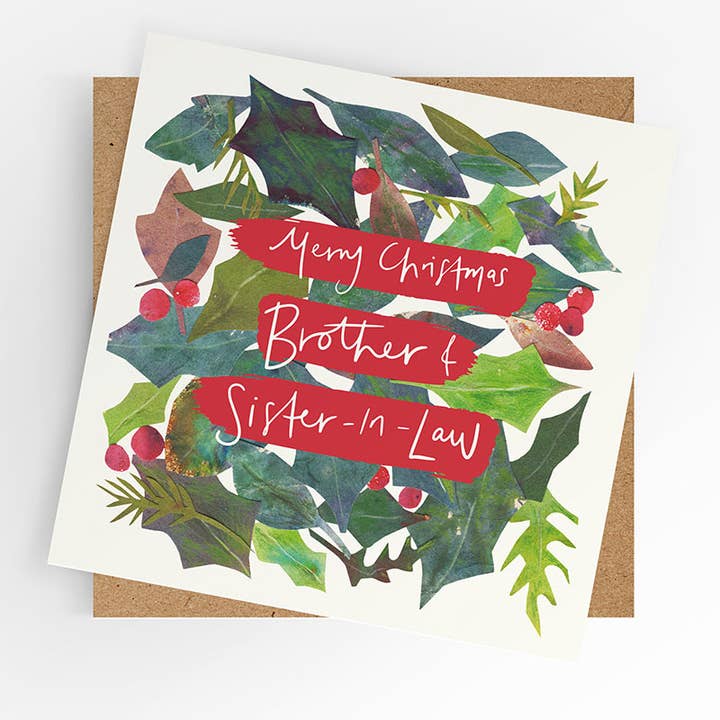 Cartão de Natal para o Irmão e Cunhada, azevinho por atacado de Under the Willow Tree