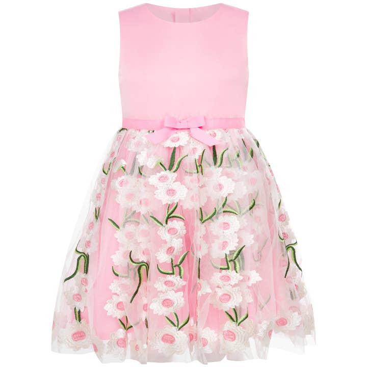 Robe de fête en tulle brodé et satin Margarita, rose pour la vente par Holly Hastie London