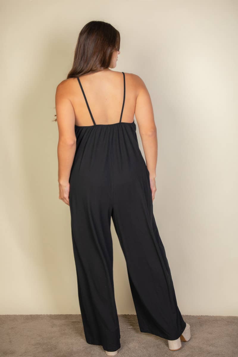 CAPELLA APPAREL - Wholesale Jumpsuit - Women's - Plus Spaghetti strap solid wide jumpsuit11