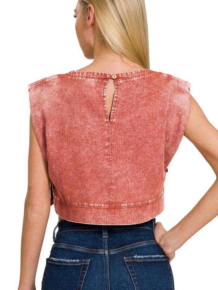 42POPS – wholesale Knit top – Women's – ", Washed Linen Top w/ Shoulder pad3