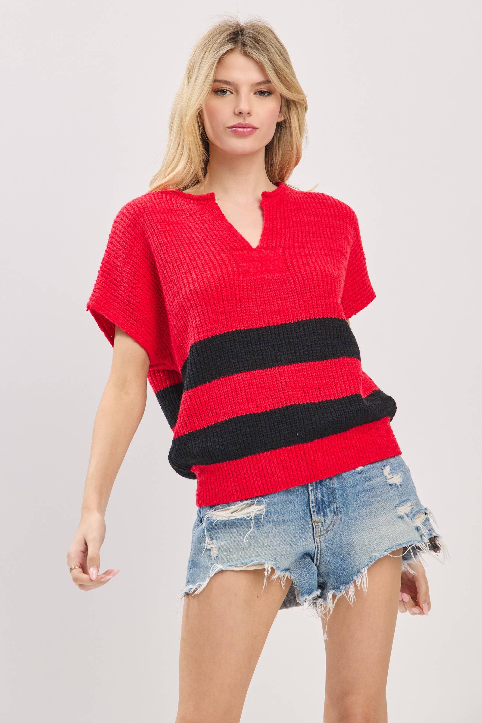 Sewn and Seen - Wholesale Knit Sweater - Women's - Stripe Knit Sleeveless Sweater1