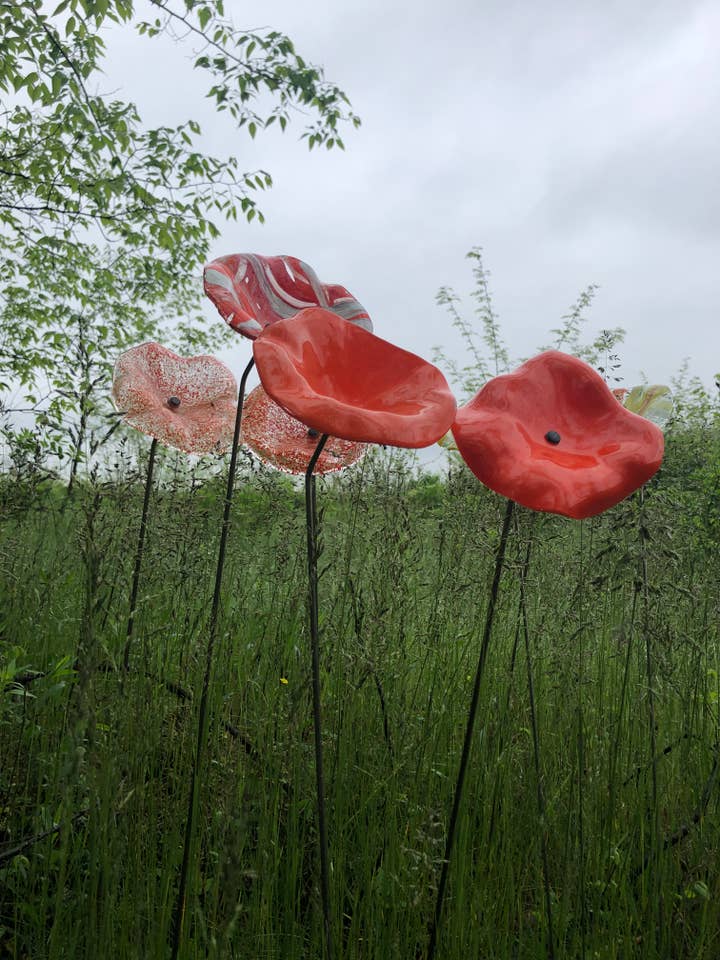 Medium Glass Flower For Outside In Orange for wholesale by CARNEOL GLASS