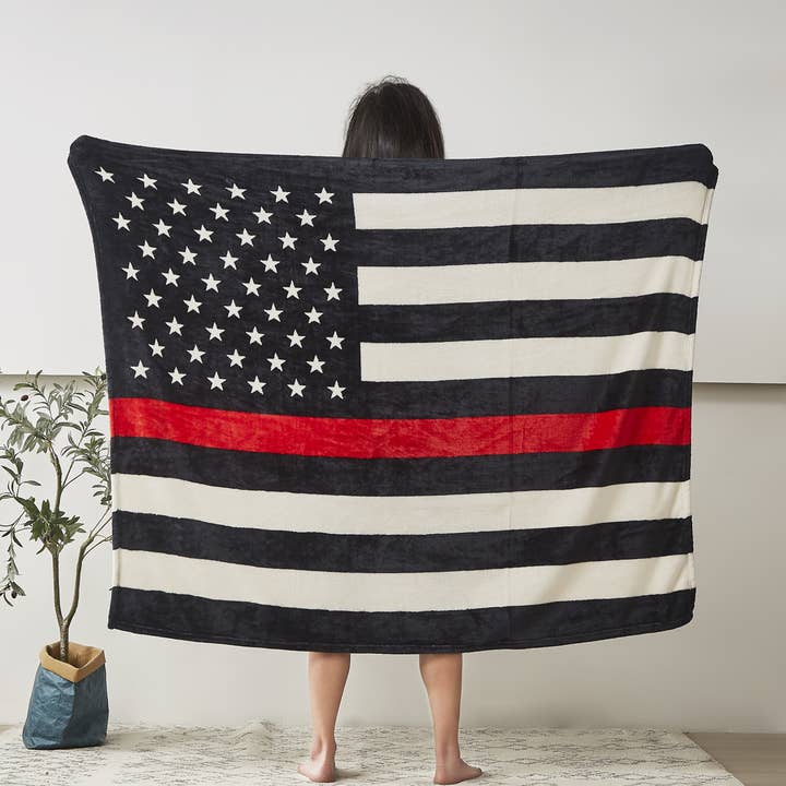 Duke Imports - Wholesale Throw Blanket - "Fire Department Flag" 1-Ply Faux Fur Everyday Blanket0