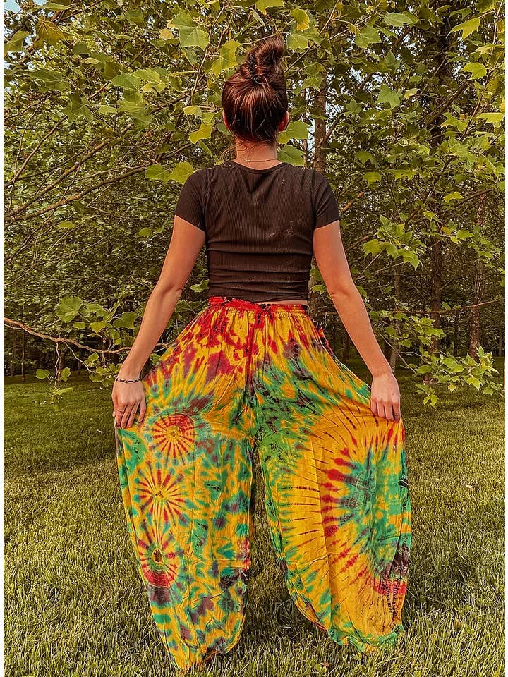Gardenbelle Shop - Wholesale Pants - Women's - Flowy Hippie Tie Dye Pants Earthy + Colorful Baggy Yoga Pant11