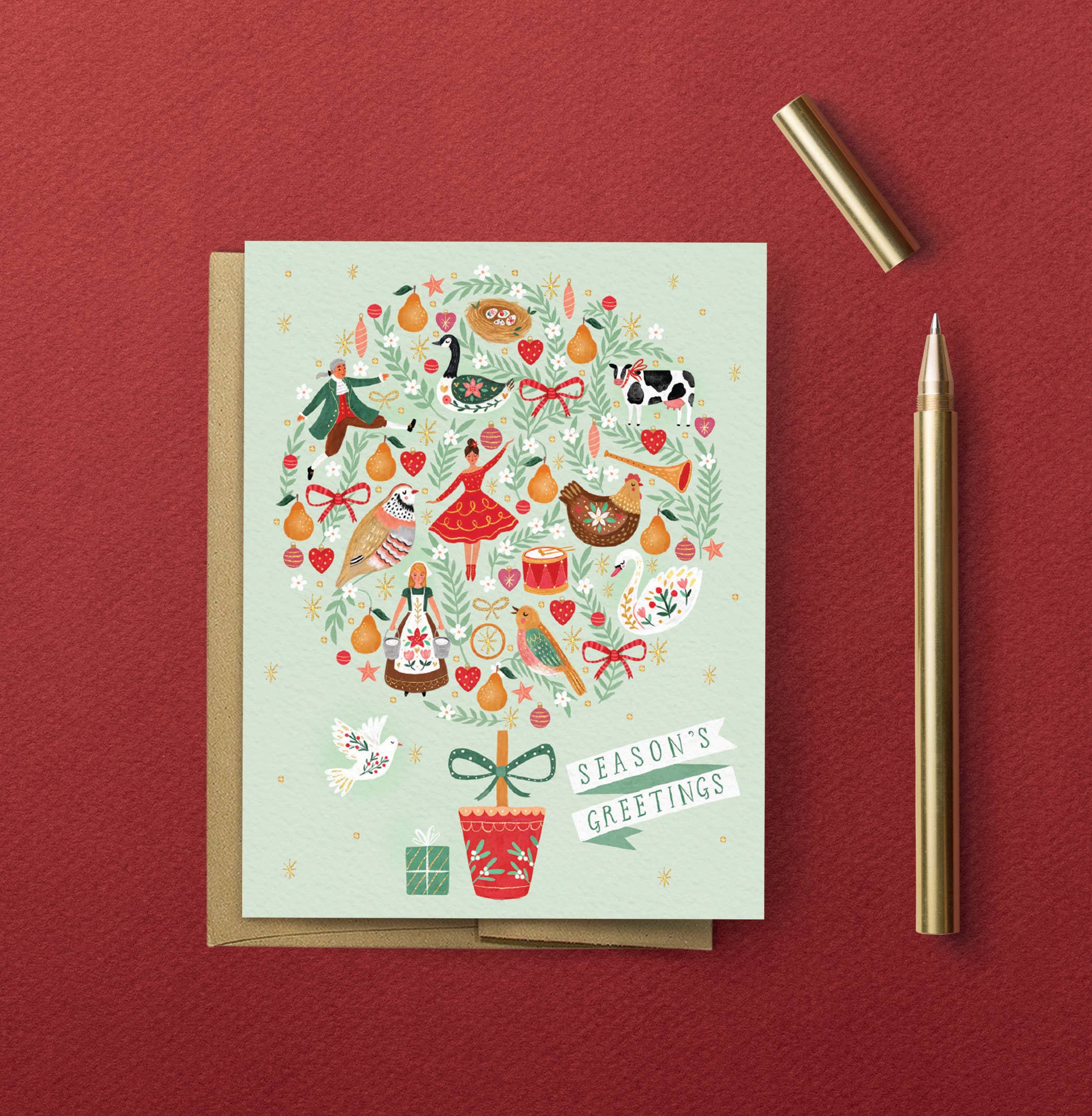 Studio Eleven Papers – Engroshandel Julekort – Agerhøne i et pæretræ feriekort1