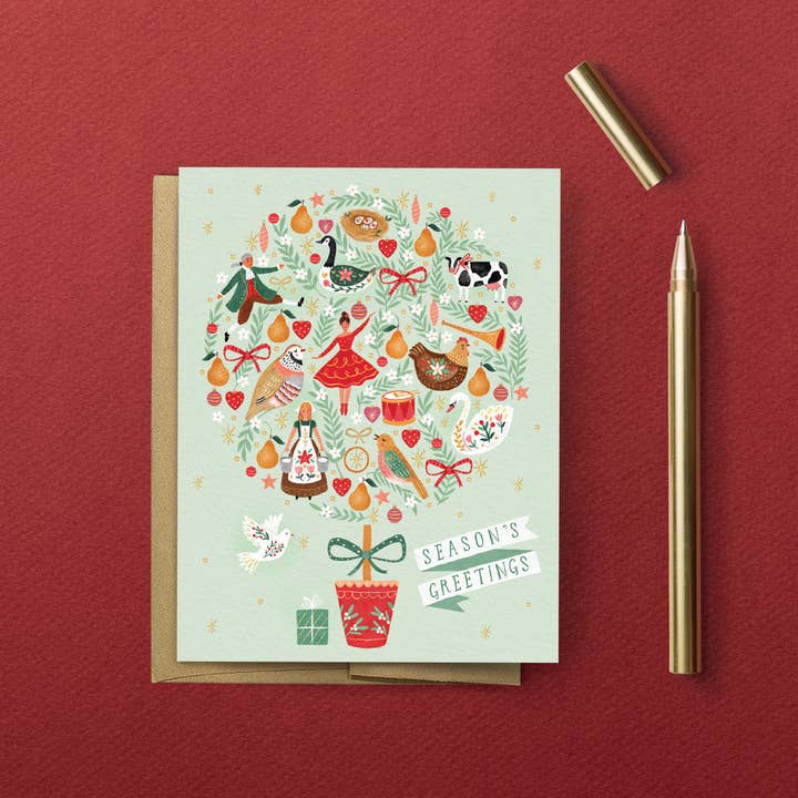 Studio Eleven Papers - Vendita all'ingrosso Biglietti di auguri di Natale - Biglietto di auguri con pernice in un albero di pere1