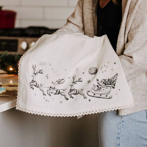 Tea Towel / Santa's Sleigh / Christmas / Kitchen Tea Towel for wholesale by Your Green Kitchen