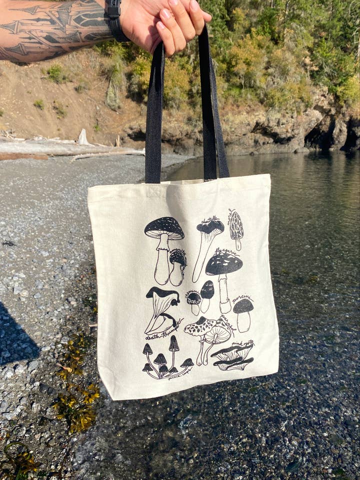 Illustrated Mushroom Tote Bag for wholesale by Fern In The Forest