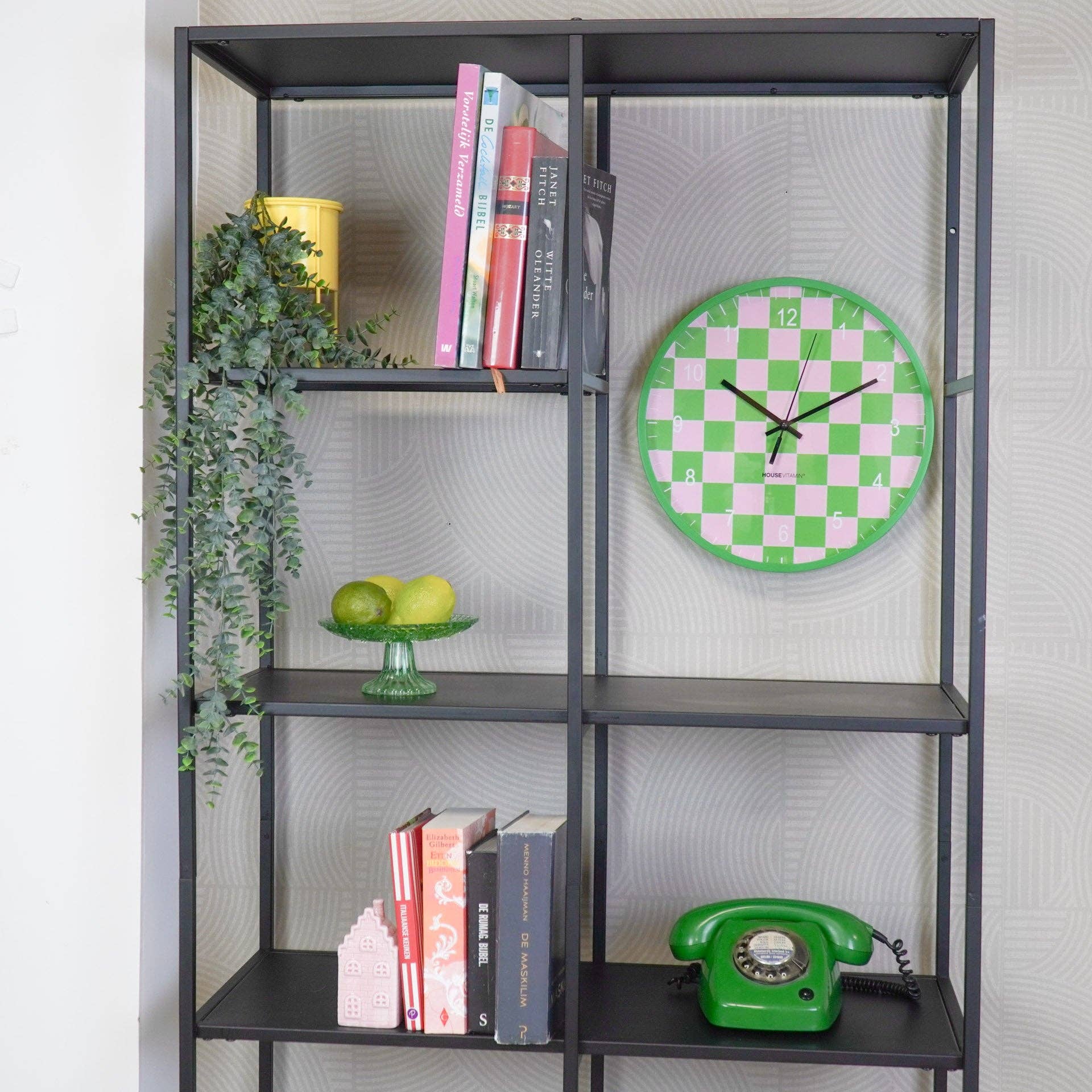 Housevitamin bv - Venta al por mayor Relojes de pared - Reloj - Reloj de Pared - Patrón de Bloques - Verde/Rosa - 34x4x34cm4