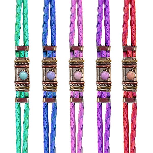 Mini Round Stone Metal Braided Leather Bracelet for wholesale by Pichincha
