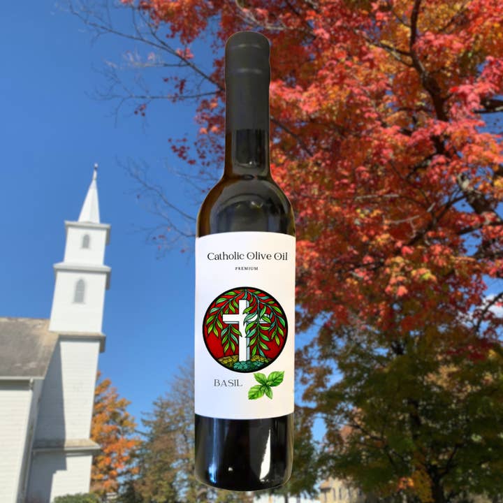 The Holy Cross Basil Olive Oil for wholesale by Catholic Olive OIl