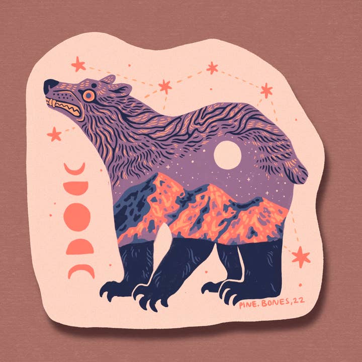 Alpine Glow Bear - Durable & Weatherproof Sticker for wholesale by Pine Bones