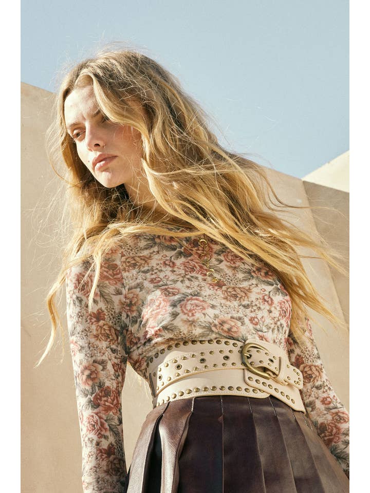 Promesa USA - Wholesale Knit Top - Women's - Floral-Print Mesh Thumbhole Mock-Neck Top5