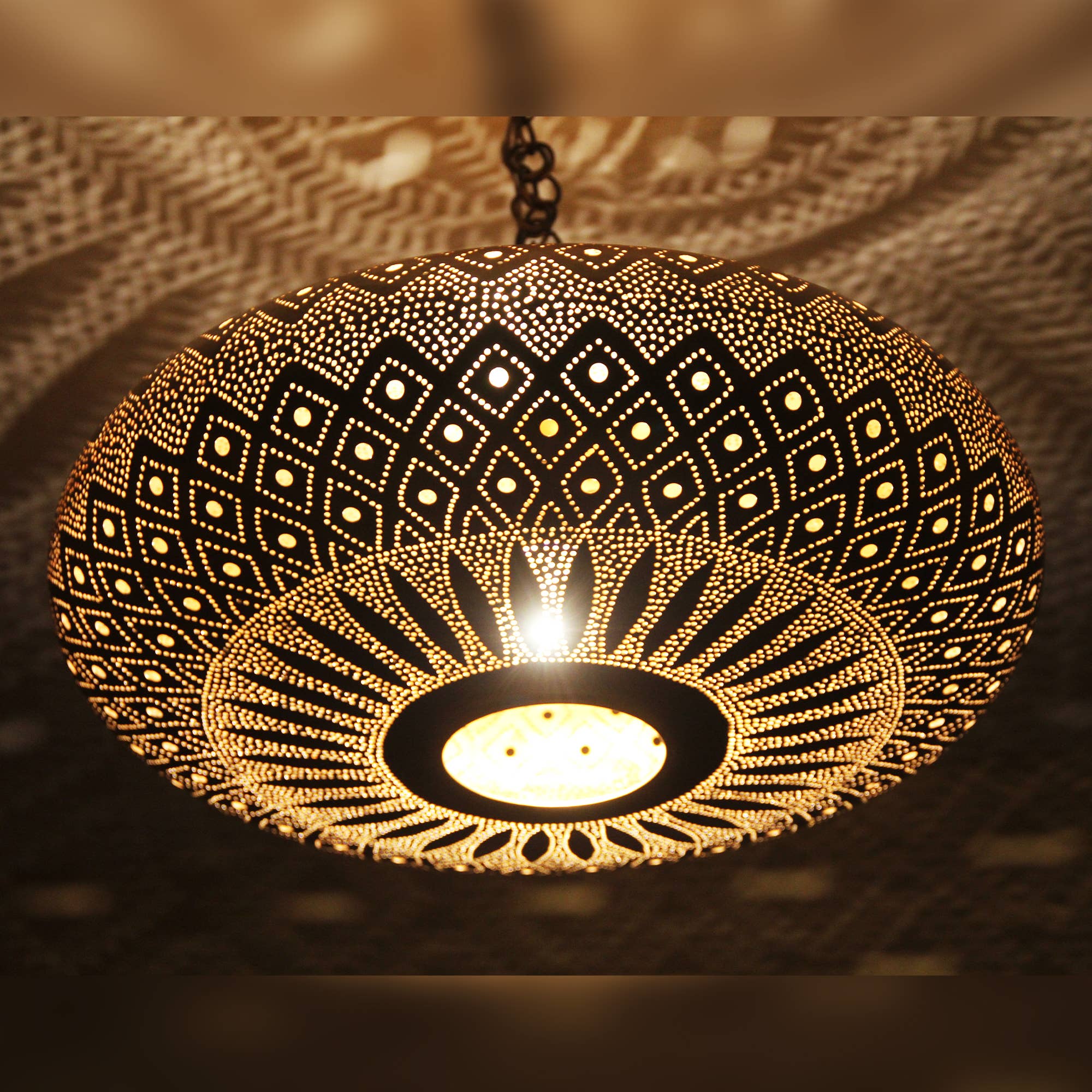 bazarifinagh - Wholesale Chandelier/Hanging Light - Handcrafted from brass, this Moroccan ceiling lamp adds char2