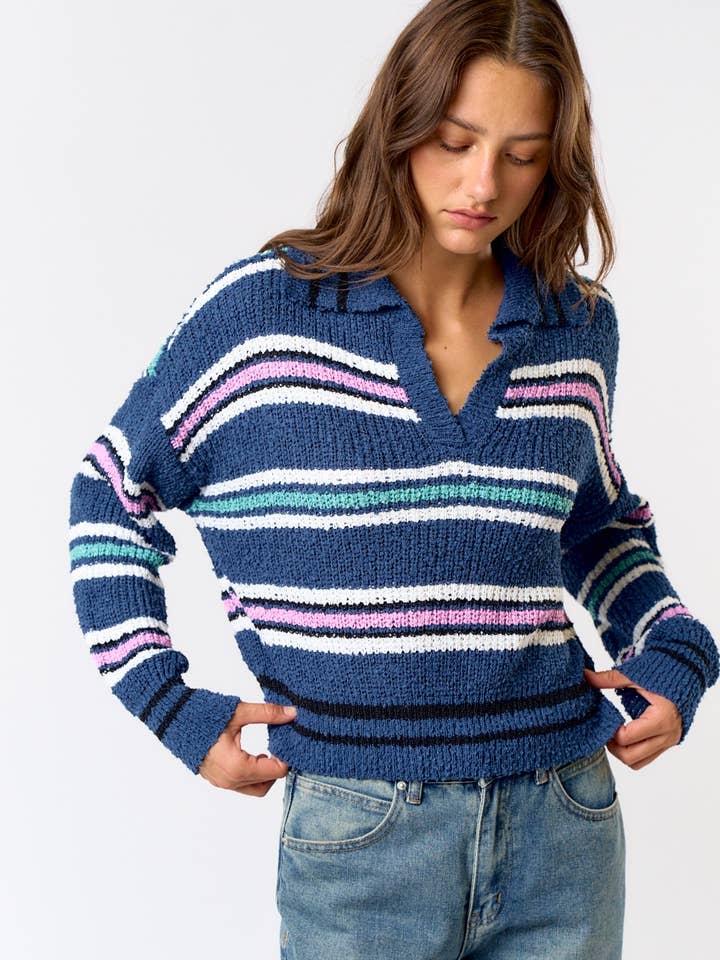 ILT4382 Multi Color Strip Fuzzy Sweater for wholesale by Lalavon