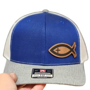 Knot Creatives - Wholesale Trucker Hat - Unisex - Christian Fish Emblem Trucker Cap - Blue/Gray1