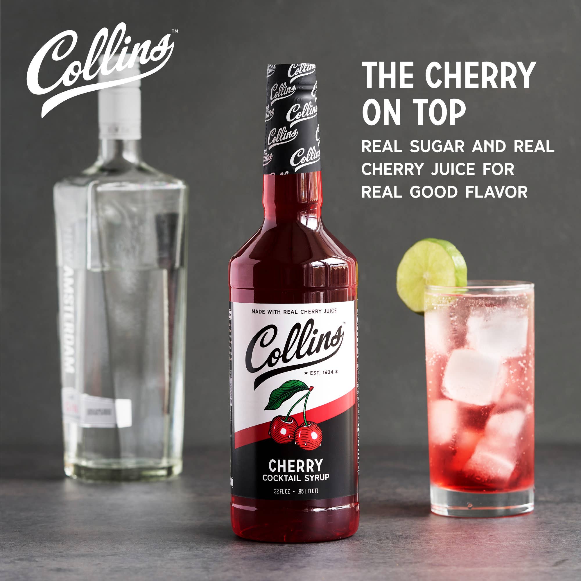 Collins - Wholesale Cocktail Mix/Syrup - Real Sugar Cherry Cocktail Simple Syrup 32 oz1